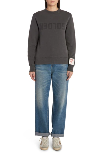 Golden Goose Athena Crystal Embellished Distressed Cotton Sweatshirt In Anthracite