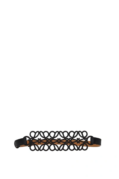 Shop Loewe Thin Belts Anagram Cut-out Leather Black