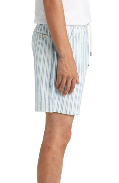 Shop Forét Foret Bract Stripe Organic Cotton Ripstop Drawstring Shorts In Ocean