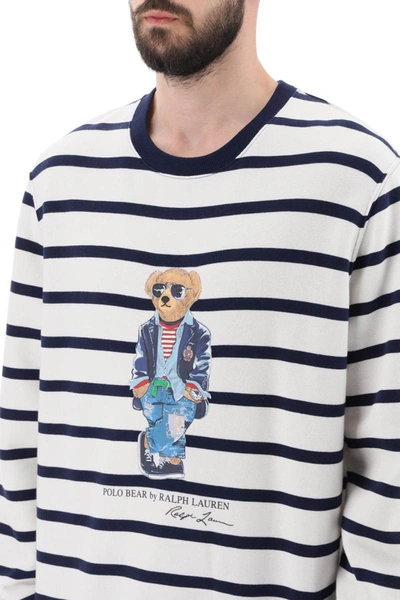 Shop Polo Ralph Lauren Striped Crew-neck Sweatshirt With Polo Bear Print In Multicolor