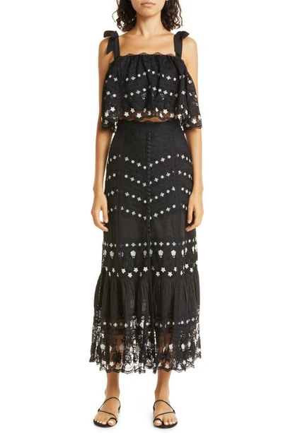 Shop Saloni Lace Trim Skirt In Black