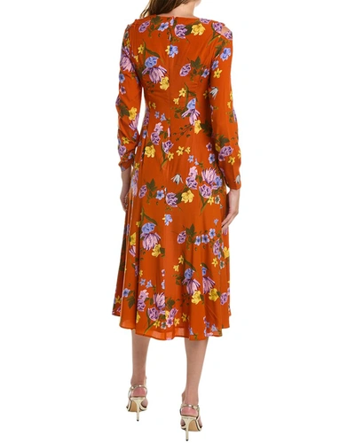 Shop Elie Tahari Cold-shoulder Silk-blend Midi Dress In Brown