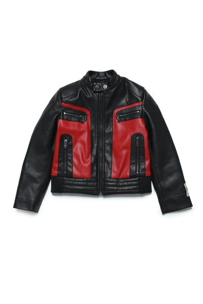 Shop N°21 Colorblock Imitation Leather Biker Jacket In Black