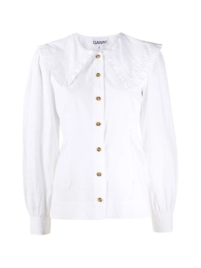 Shop Ganni Blouse With Oversized Collar In White