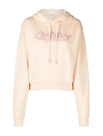 Shop Off-white Logo-embroidered Drawstring Hoodie In Nude & Neutrals