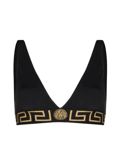 Shop Versace Barocco Print Triangle Bikini Top In Black