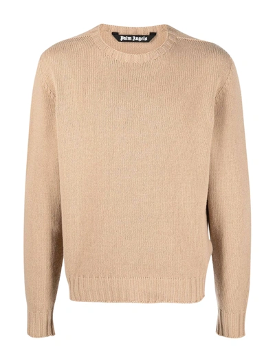 Shop Palm Angels Curved Logo Sweater In Nude & Neutrals