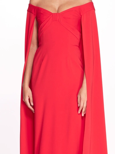 Shop Marchesa Off Shoulder Caped Column Gown In True Red