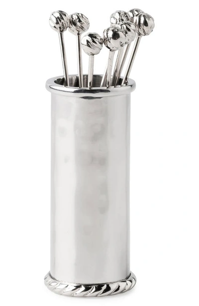 Juliska Graham 9-piece Stainless Steel Cocktail Picks & Holder Set In Silver