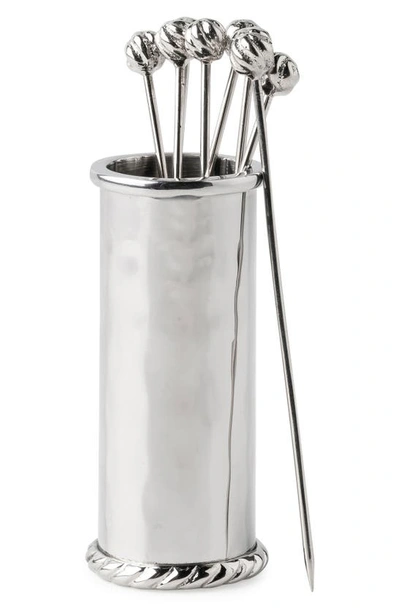 Juliska Graham 9-piece Stainless Steel Cocktail Picks & Holder Set In Silver