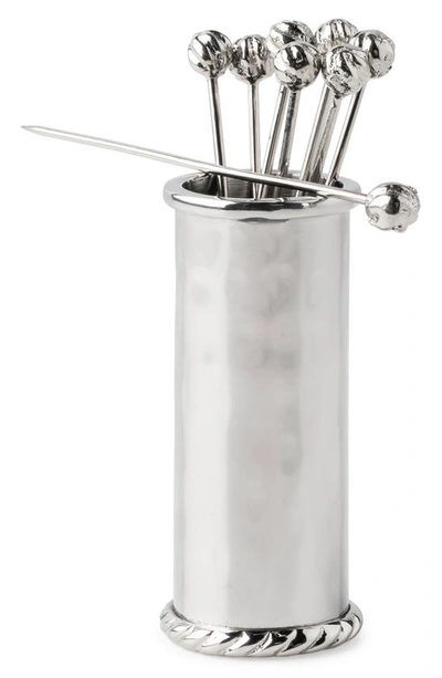 Juliska Graham 9-piece Stainless Steel Cocktail Picks & Holder Set In Silver