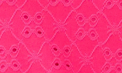 Chaus Embroidered Eyelet Ruched Sleeve Top In Bright Rose