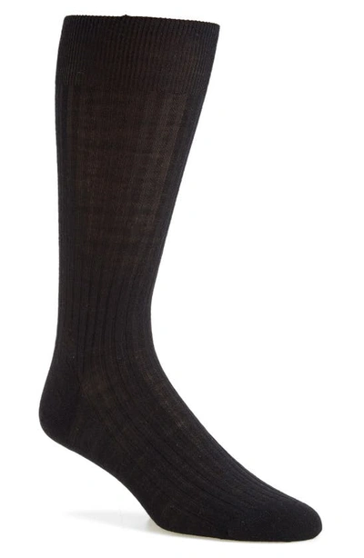 Pantherella Mid-calf Stretch-lisle Dress Socks In Black
