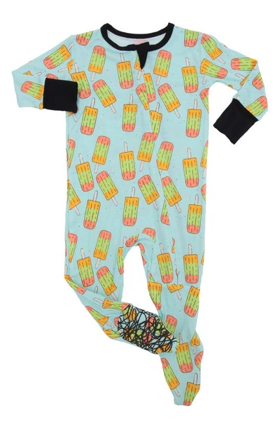 Shop Peregrinewear Ice Pops Fitted One-piece Footed Pajamas In Turquoise