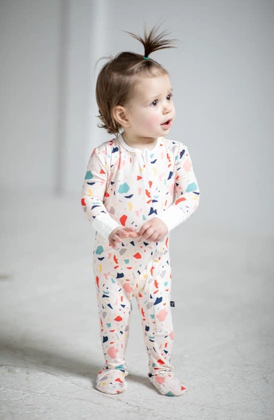 Shop Peregrinewear Peregrine Kidswear Terrazzo Tile Print Fitted One Piece Footed Pajamas In Pink