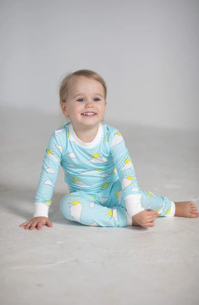 Shop Peregrinewear Partly Cloudy Print Fitted Two-piece Pajamas In Turquoise