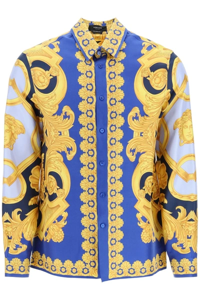 Versace Camicia Manica Lunga Barocco Cobalto Vestibilita Nuova Slim In Blue  | ModeSens