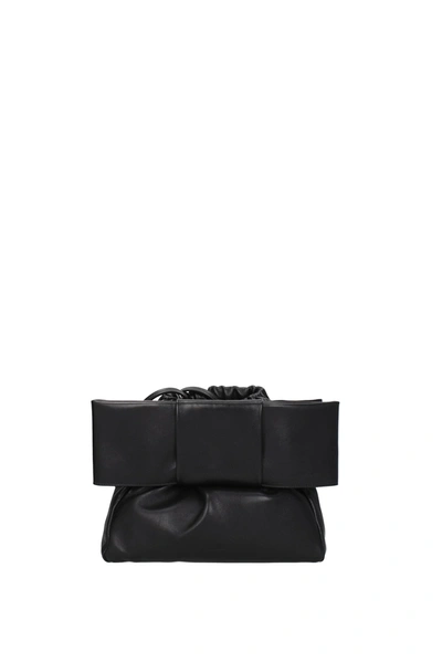 Shop Jil Sander Crossbody Bag Bow Leather Black