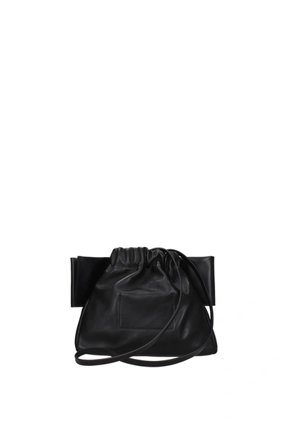 Shop Jil Sander Crossbody Bag Bow Leather Black