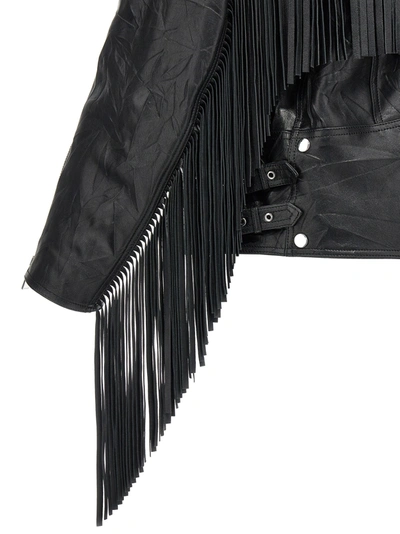 Shop Versace Fringed Leather Jacket Casual Jackets, Parka Black