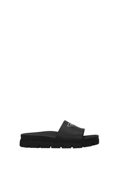 Shop Prada Slippers And Clogs Leather Black