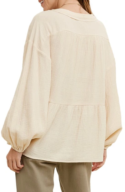 Wishlist Long Sleeve Cotton Gauze Peplum Top In Natural