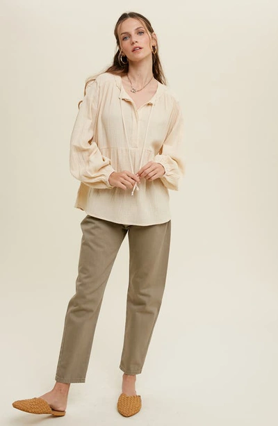 Wishlist Long Sleeve Cotton Gauze Peplum Top In Natural
