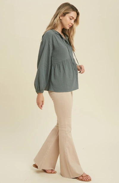 Wishlist Long Sleeve Cotton Gauze Peplum Top In T Green