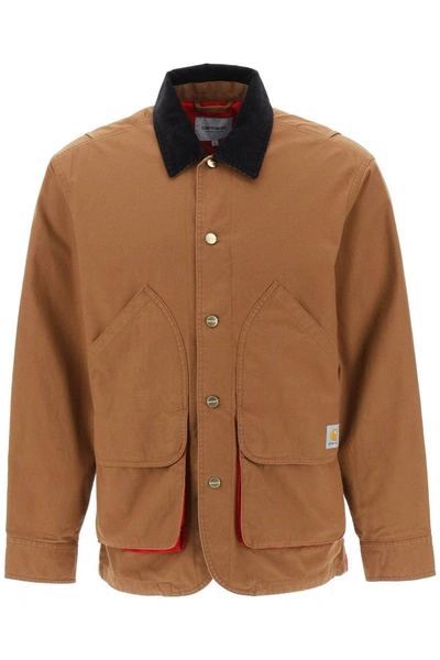 Shop Carhartt Wip 'heston' Cotton Shirt Jacket In Brown