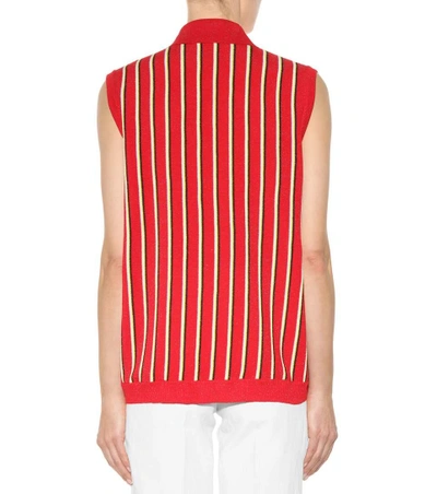 Shop Miu Miu Striped Sleeveless Polo Shirt In Red
