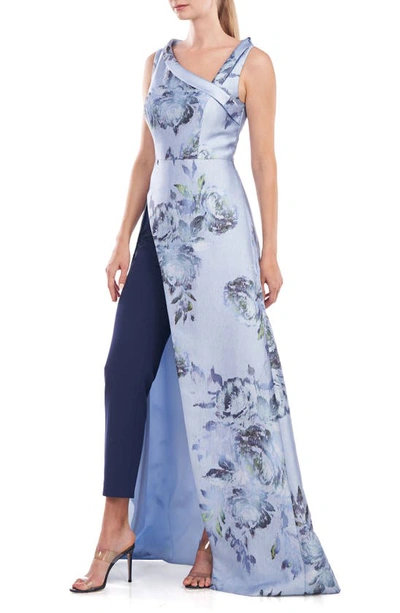 Shop Kay Unger Clairice Maxi Jumpsuit In Blue Dawn Multi