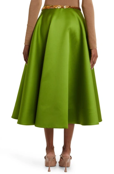 Shop Valentino Sequin Embroidered Satin A-line Skirt In Celery Green/ Gold