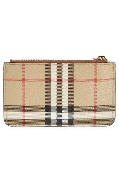 Shop Burberry Kelbrook Check Canvas & Leather Card Case With Key Ring In Archive Beige/ Briar Brown