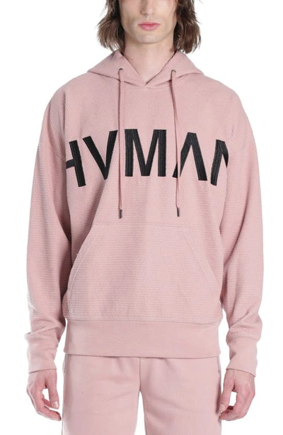 Shop Hvman Waffle Knt Logo Hoodie In Dusty Pink Waffle Knit