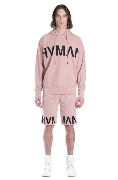 Hvman Waffle Knt Logo Hoodie In Dusty Pink Waffle Knit