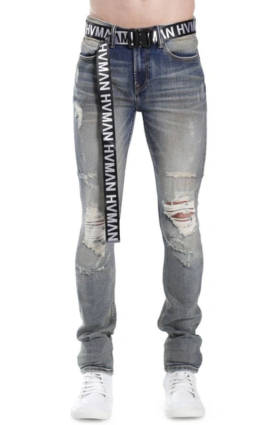 Shop Hvman Strat Belted Super Skinny Jeans In Alloy 2