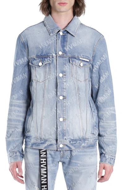 Shop Hvman Triangle Denim Logo Trucker Jacket In Acid Repeat