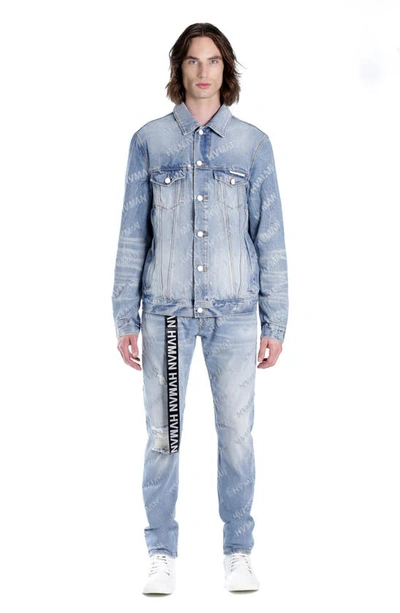 Hvman Triangle Denim Logo Trucker Jacket In Acid Repeat