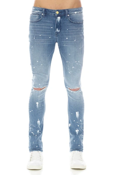 Hvman Strat Bleach Splatter Ripped Super Skinny Jeans In Blue