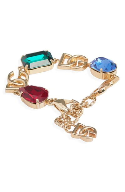 Shop Dolce & Gabbana Dg Logo Crystal Bracelet In Gold Multicolor