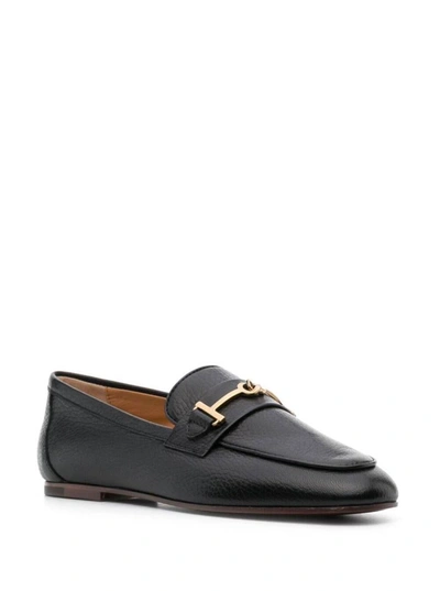 Shop Tod's Black Loafers With Gold-tone Double 't' Detail In Leather Woman