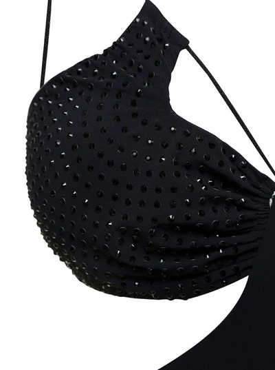 Shop Amazuìn 'eva' Short Black Dress With Cut-out And Rhinestone Embellishment In Stretch Polyamide Woman