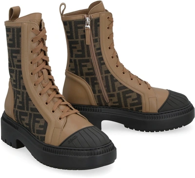 Shop Fendi Domino Combat Boots In Saddle Brown