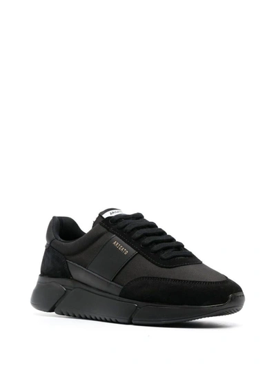 Shop Axel Arigato 'genesis' Black Low Top Sneakers With Suede Details And Engraved Logo In Leather And Fabric Man