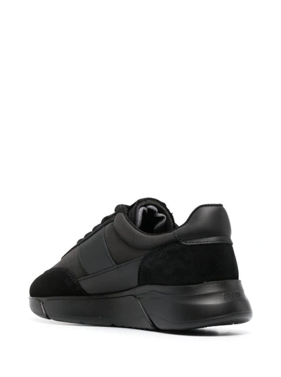 Shop Axel Arigato 'genesis' Black Low Top Sneakers With Suede Details And Engraved Logo In Leather And Fabric Man