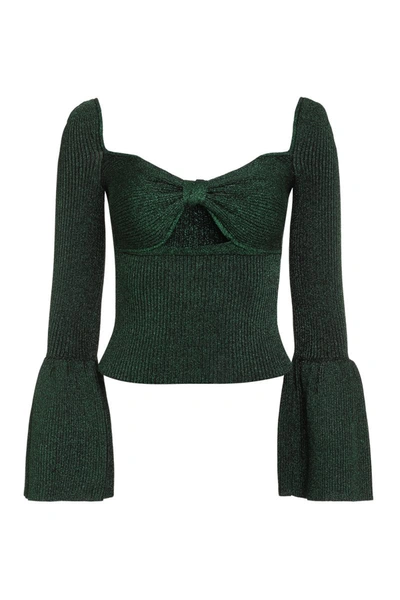 Self-portrait Lurex Knit Viscose Blend Top In Green
