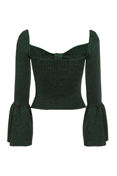 Self-portrait Lurex Knit Viscose Blend Top In Green