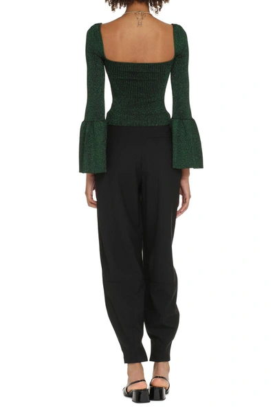 Self-portrait Lurex Knit Viscose Blend Top In Green