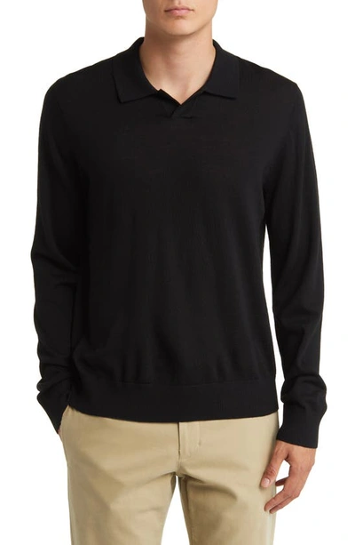 Shop Vince Johnny Collar Long Sleeve Wool Polo In Black