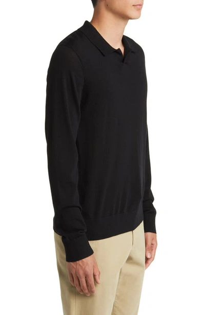 Shop Vince Johnny Collar Long Sleeve Wool Polo In Black